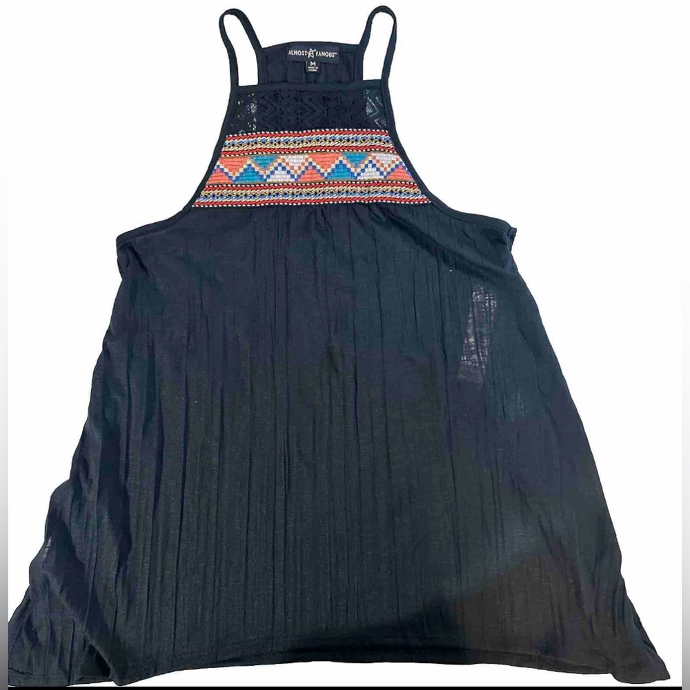 Almost Famous Black‎ Halter Tank Top With Stitched Chest Area Tunic Medium NWT